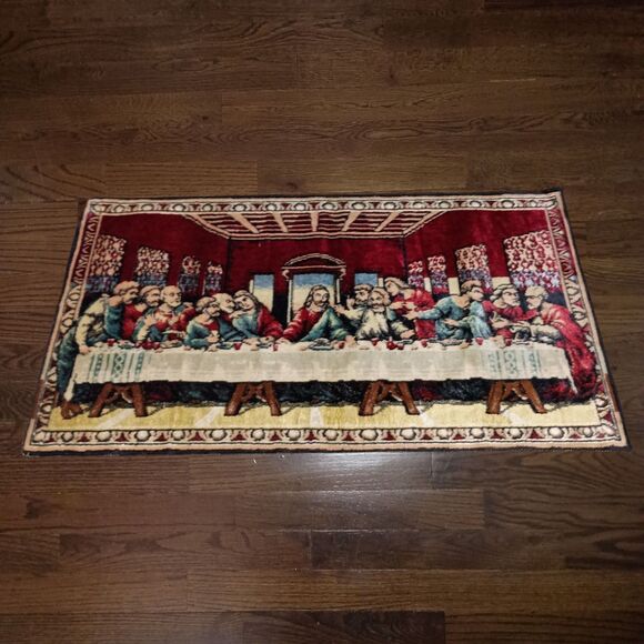 Vintage The Last Supper Tapestry Made In Italy 36x20 Jesus Apostles Religious - Picture 1 of 16